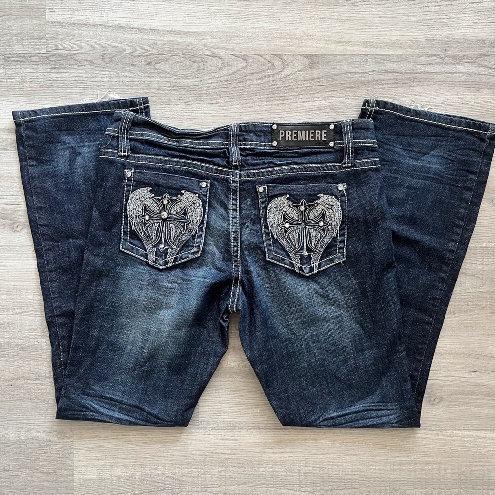 Premiere Blue Flare Leg Jeans with Bling